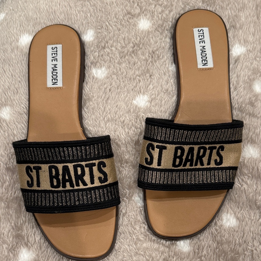Steve Madden St Barts Black and Tan Sandals